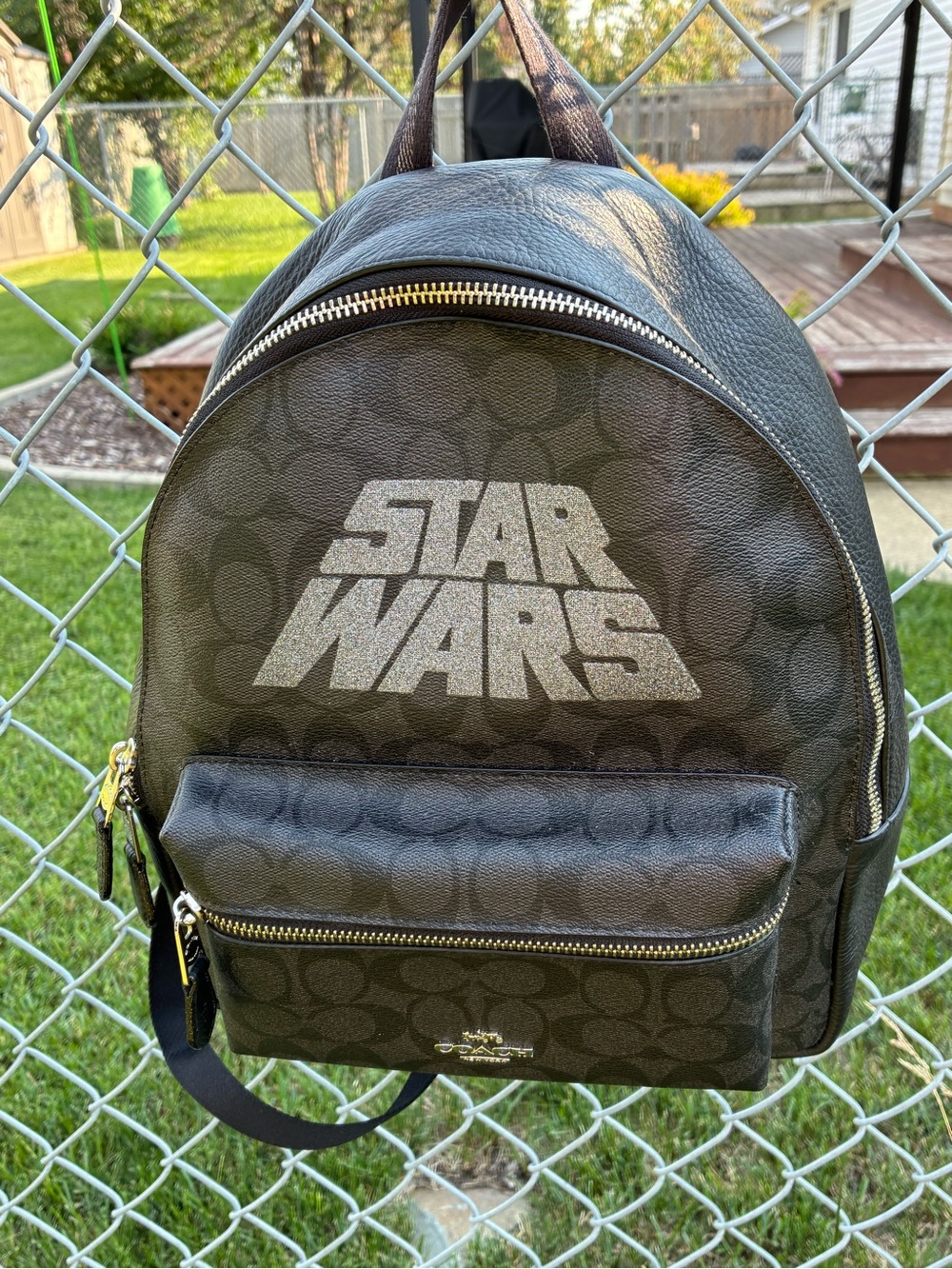 Genuine Coach Star Wars X Med Charlie Backpack Signature Canvas Glitter Logo